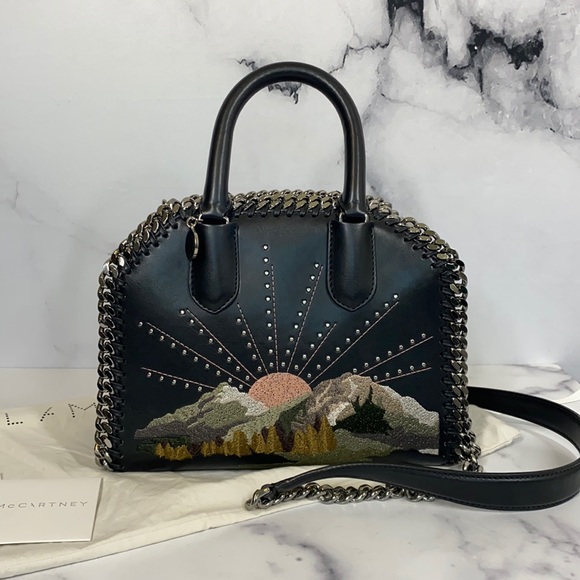 Stella McCartney Handbags - STELLA MCCARTNEY black mountain embroidered satchel w/ chain strap